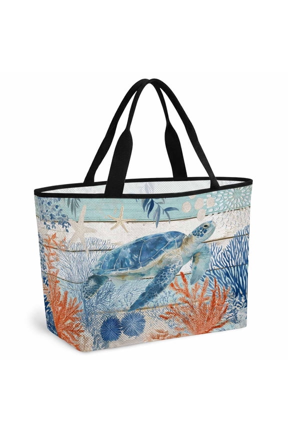 Sea Turtle Coastal Beach Bag for Women, Large Breathable Mesh Beach Tote Bag, Summer Beach Coral Nautical Teal Wood Sandproof Lightweight Travel Bags for Vacation Picnic Swimming Pool