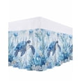 thumbnail image 1 of Sea Turtle Coastal Bed Skirt King Size, Blue Summer Beach Coral Jellyfish Wrap Around Bed Skirting with Adjustable Elastic Strap, Dust Ruffled Pleated Bedskirts 18 Inch Drop for Bedroom King Beds, 1 of 9