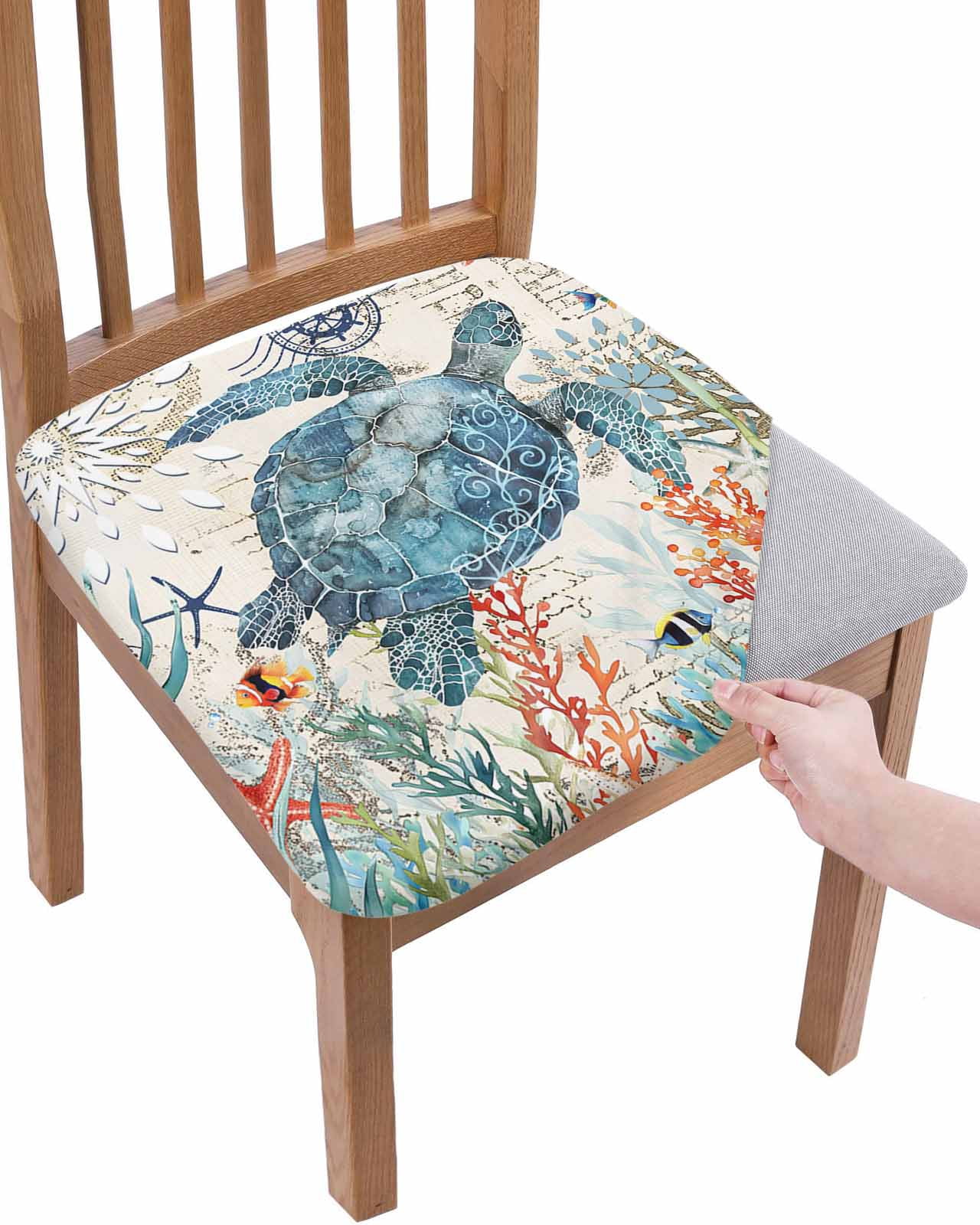 Turtle Chair Sea Turtle Coastal Chair Seat Covers for Dining Room Stretch Chair Seat ...