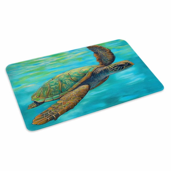 Sea Turtle Coastal Doormat Outdoor Entrance 24"x36", Teal Green Beach Nautical Absorb Moisture Dirt Door Mats, Non-Slip Rubber Backing Floor Mats Indoor, Low-Profile Front Door Rugs