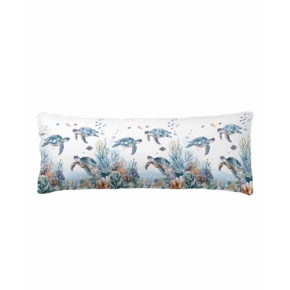 Sea Turtle Coastal Long Body Pillow Cover 20x60 Inch, Summer Beach Coral Ocean Blue Nautical Decorative Pillowcase with Zipper, Microfiber Pillow Protector, Soft Breathable Long Pillowcases for Women