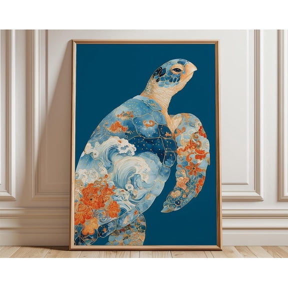 Sea Turtle Coastal Ocean Wall Art Print, Unframed Paper Poster 8x10in