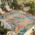 thumbnail image 1 of Sea Turtle Coastal Outdoor Rug for Patio/Deck/Porch, Non-Slip Large Area Rug 4 x 6 Ft, Summer Nautical Starfish Coral Brown Anchor Indoor Outdoor Rugs Washable Area Rugs, Camping Rug Carpet Runner, 1 of 8