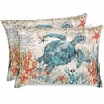thumbnail image 1 of Sea Turtle Coastal Pillow Cases King Size Set of 2, Smooth Satin Pillowcase for Hair and Skin, Vintage Beach Coral Starfish Nautical Decorative Cooling Bed Pillow Covers with Zipper, 20x36 Inches, 1 of 5