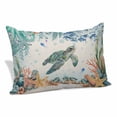 thumbnail image 1 of Sea Turtle Coastal Pillow Covers, Linen Long Throw Pillow Case, Summer Nautical Starfish Coral Beige Holiday Pillow Protector Decorative Cushion Cover for Living Room/Bedroom 20" x 30", 1 of 8