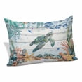 thumbnail image 1 of Sea Turtle Coastal Pillow Covers, Linen Long Throw Pillow Case, Summer Nautical Starfish Coral Grey Wooden Holiday Pillow Protector Decorative Cushion Cover for Living Room/Bedroom 20" x 30", 1 of 8