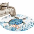 thumbnail image 1 of Sea Turtle Coastal Round Area Rug 3 FT, Small Kitchen Bathroom Mat, Nautical Summer Beach Coral Ocean Washable Indoor Outdoor Throw Runner Carpet Non-Shedding Doormat for Table Shower Sofa Entryway, 1 of 9