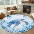 thumbnail image 1 of Sea Turtle Coastal Round Area Rug 6 FT, Non Slip Bedroom Area Rug, Blue Summer Beach Coral Jellyfish Washable Soft Circular Carpet Non-Shedding Floor Mat for Kitchen Dining Room Home Office Kids Room, 1 of 9