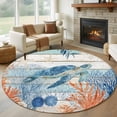 thumbnail image 1 of Sea Turtle Coastal Round Area Rug 6Ft Washable Circle Rugs for Bathroom Office, Summer Beach Coral Nautical Teal Wood Non-Slip Carpet Floor Mats Indoor Outdoor Carpet Runner Aesthetic Home Decor, 1 of 8