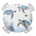 thumbnail image 1 of Sea Turtle Coastal Round Fitted Tablecloth with Elastic Edge, Waterproof Table Cloth Table Cover for 36"-44" Tables, Summer Beach Coral Ocean Blue Nautical Tablecloths for Dining Picnic Outdoor, 1 of 9