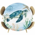 thumbnail image 1 of Sea Turtle Coastal Round Tablecloth, Fitted Table Cover with Elastic for 36"-44" Round Tables, Summer Beach Nautical Starfish Compass Table Cloth Outdoor Indoor Dinning Party Waterproof Tablecloths, 1 of 7
