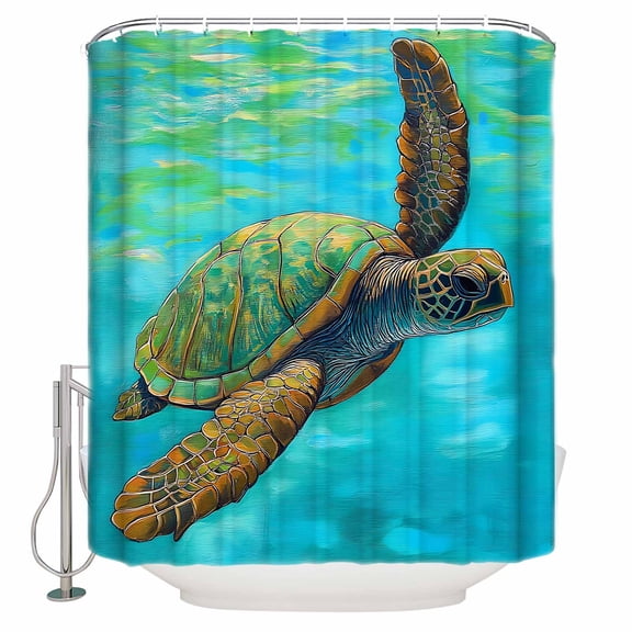 Sea Turtle Coastal Shower Curtains for Bathroom Waterproof Fabric Bath Curtains Decor Bath Tub Curtain Teal Green Beach Nautical Decorative Shower Curtain Sets with 12 Hooks, 72x72 Inch