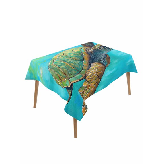 Sea Turtle Coastal Table Cloth, Waterproof Tablecloth for Rectangle Tables, Teal Green Beach Nautical Reusable Washable Fabric Table Cover for Restaurant Kitchen Dining Tables 60"x84"