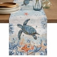 thumbnail image 1 of Sea Turtle Coastal Table Runner 70 Inches, Summer Coral Starfish Blue Grey Wood Bed Runner Dresser Scarves Tabletop for Indoor Outdoor Parties/Ceremony/Banquet, 13" x 70", 1 of 9