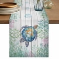 thumbnail image 1 of Sea Turtle Coastal Table Runner, Blue Green Summer Beach Coral Wooden Washable Cotton Linen Table Runners 108 Inches Long, Dresser Scarf Runner for Dining/Living Room/Kitchen/Square Tables 13''x108'', 1 of 9