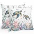 thumbnail image 1 of Sea Turtle Coastal Throw Pillow Covers 18x18 Inch Set of 2, Summer Beach Coral Ocean Seagrass Waterproof Outdoor Pillow Covers, Decorative Cushion Pillowcases for Couch, Sofa, Bed, Garden, Patio, 1 of 9