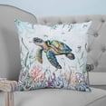 thumbnail image 1 of Sea Turtle Coastal Throw Pillow Covers, Soft Pillowcases with Invisible Zipper, Summer Beach Coral Ocean Seaweed Decorative Square Pillow Cushion Covers for Living Room Couch Sofa Bed 26x26 Inches, 1 of 8
