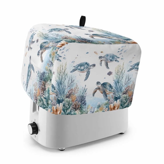 Sea Turtle Coastal Toaster Cover 2 Slice, Summer Beach Coral Ocean Blue Nautical Dustproof Bakeware Oven Protector with Top Hook, Waterproof Small Kitchen Appliance Toasters Dust Cover, 11"x6"x8"