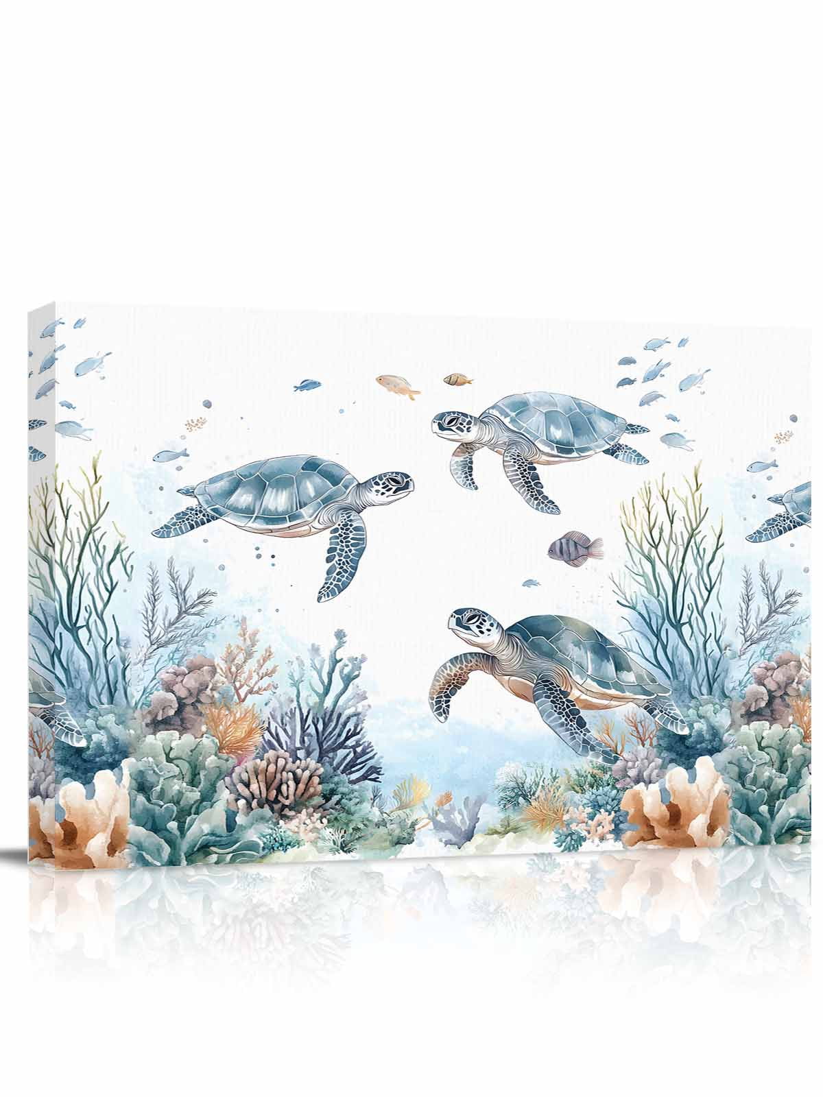Sea Turtle Coastal Wall Art for Living Room,Canvas Picture Wall Decor ...