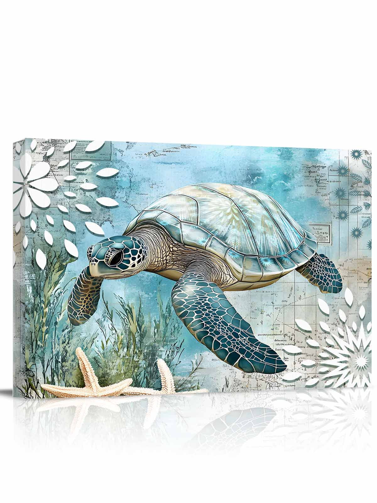 Sea Turtle Coastal Wall Art for Living Room,Canvas Picture Wall Decor ...