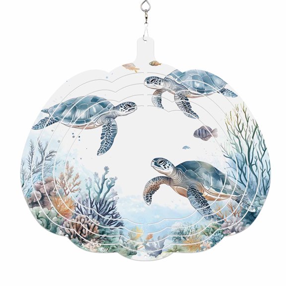 Sea Turtle Coastal Wind Spinner for Yard and Garden,Summer Beach Coral Ocean Blue Nautical Hanging Wind Spinner Outdoor 3D Kinetic Wind Sculpture Spinners Indoor Outdoor Patio Décor Ornaments 8 Inch