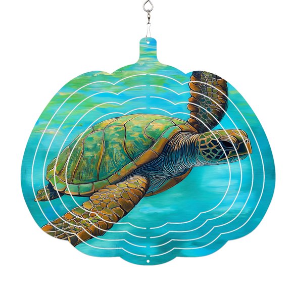 Sea Turtle Coastal Wind Spinner for Yard and Garden, Teal Green Beach Nautical Hanging Wind Spinner Outdoor 3D Kinetic Wind Sculpture Spinners Indoor Outdoor Patio Décor Ornaments Gift 8 Inch