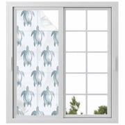 Sea Turtle Coastal Window Privacy Film, Watercolor Beach Ocean Nautical Static Cling UV Sun Blocking Heat Control Window Tint Day and Night, Non-Adhesive One Way Windows Privacy Cover 23.6x59