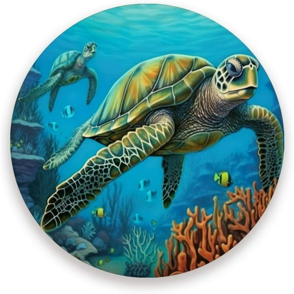 Sea Turtle Coaster, Drinks Round Absorbent Stone Set with Ceramic Stone and Cork Base, Tabletop Protection Mats and Cups Place for 4PCS Home Decor
