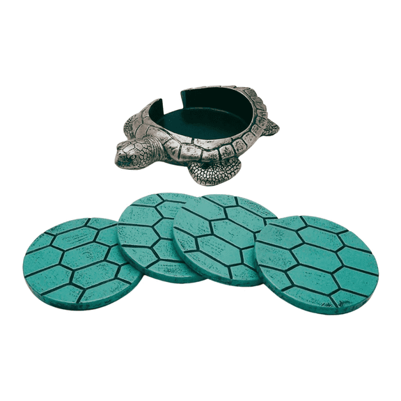 Wowser Silver Sea Turtle Resin Round Coasters 5 Count, 7 in
