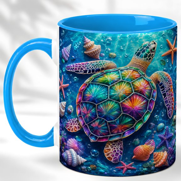 Sea Turtle Coffee Mug, Colorful Ocean Turtle Mug, Ceramic Cup