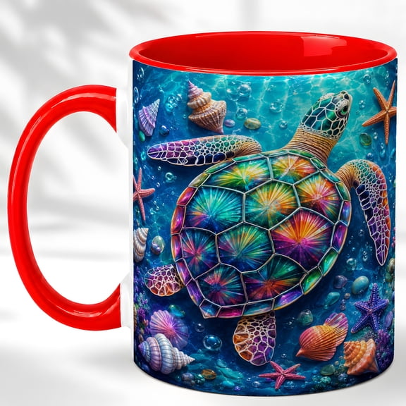 Sea Turtle Coffee Mug, Colorful Ocean Turtle Mug, Ceramic Cup