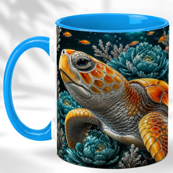 Sea Turtle Coffee Mug, Underwater Turtle Mug, Ceramic 11 oz