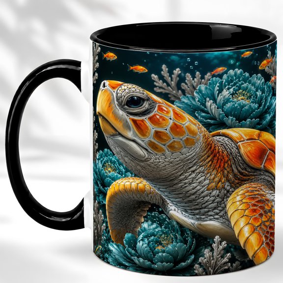 Sea Turtle Coffee Mug, Underwater Turtle Mug, Ceramic 11 oz