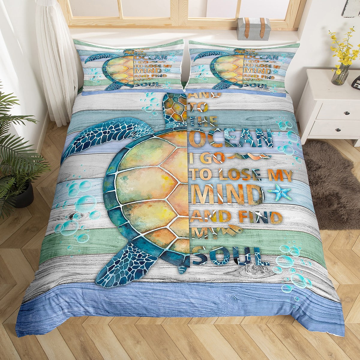 Sea Turtle Comforter Cover Ocean Bedding Set for Kids Boys Teens
