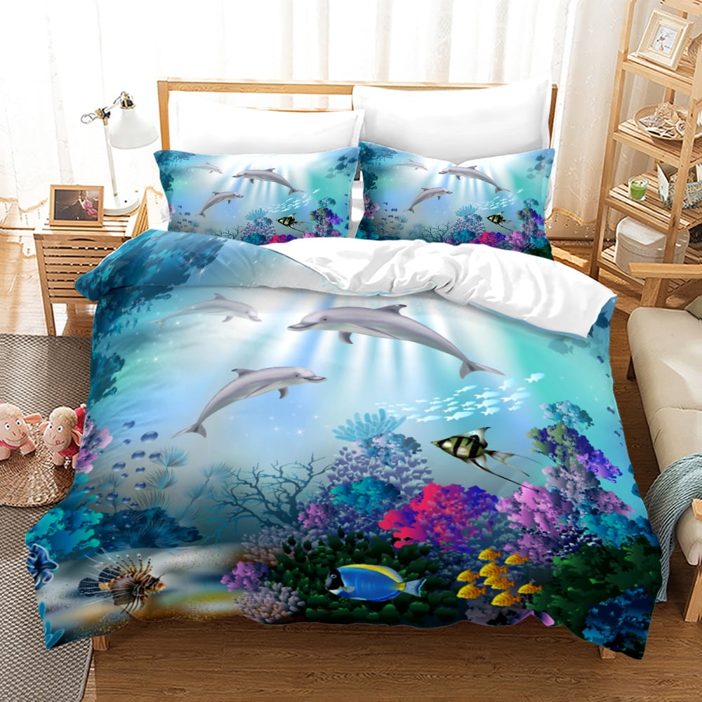 Sea Turtle Comforter Cover Set Ocean Fish Marine Life Duvet Cover Under
