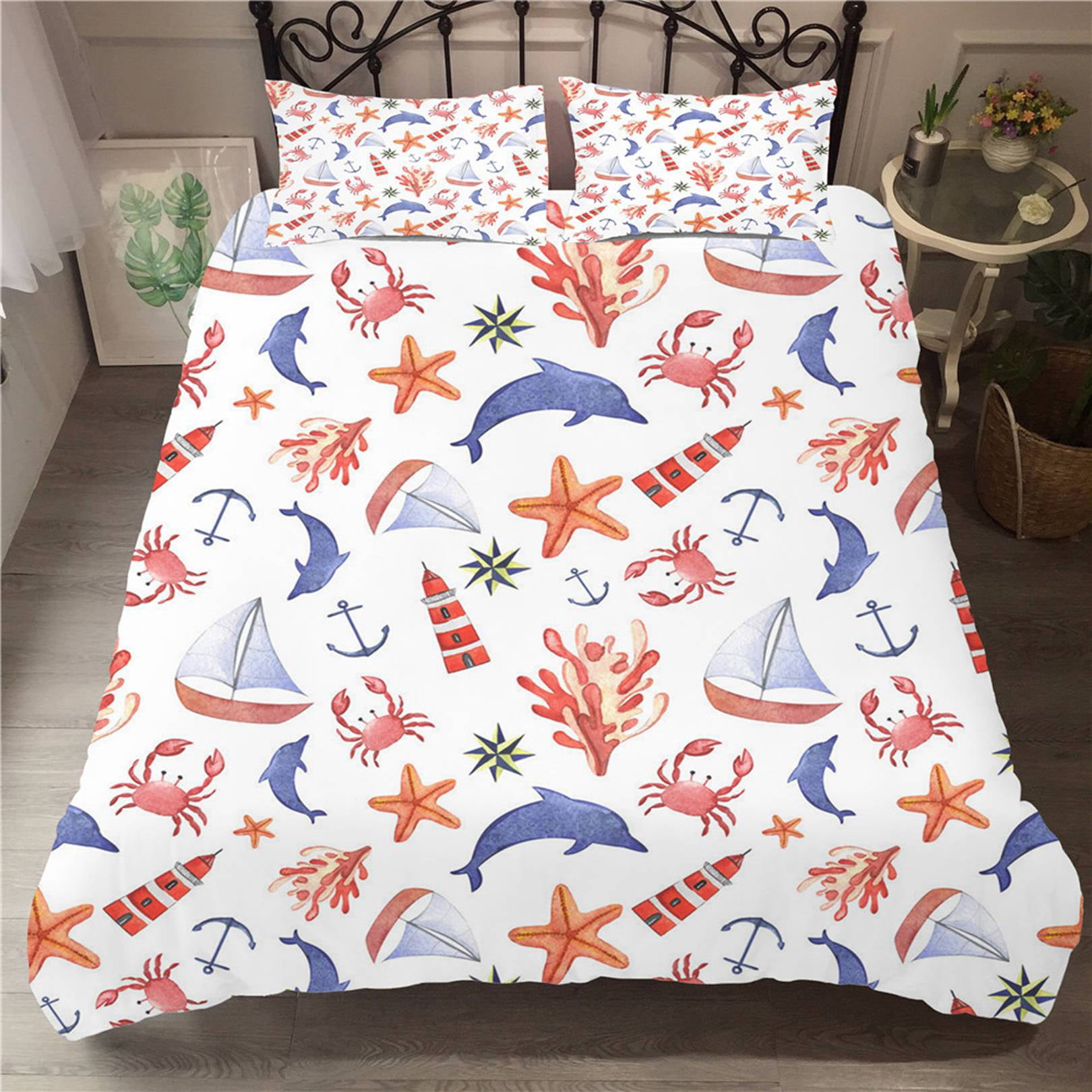 Sea Turtle Comforter Cover Set Ocean Fish Marine Life Duvet Cover Under
