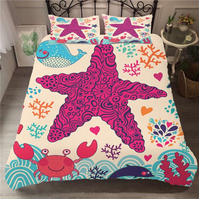 Sea Turtle Comforter Cover Set Ocean Fish Marine Life Duvet Cover Under