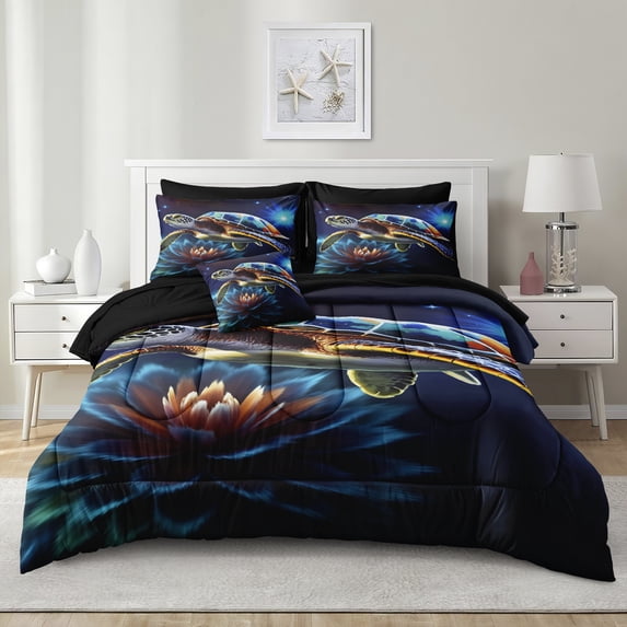 Sea Turtle Comforter Set 8 Pieces Sea Turtle Bed in a Bag 100% Soft Microfiber Ocean Comforter Set for Bedroom Marine Life Bedding Comforter Set for Girls Boys Ocean Beach Theme Coastal Bedding Set