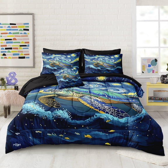 Sea Turtle Comforter Set 8 Pieces Sea Turtle Bed in a Bag 100% Soft Microfiber Ocean Comforter Set for Bedroom Marine Life Bedding Comforter Set for Girls Boys Ocean Beach Theme Coastal Bedding Set