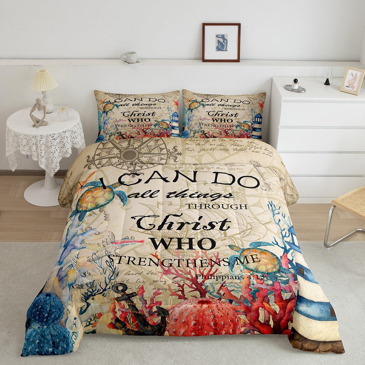 Sea Turtle Sao Tome and Principe Quilt Bed Set Ocean Tide and Tropical Palm TS04