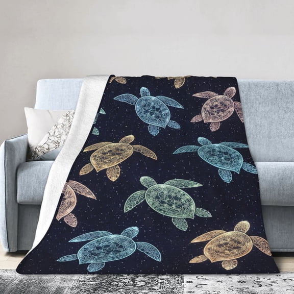 Sea Turtle Constellation Pattern Art Throw Blanket, Soft Cozy Fleece Decorative Blanket for Bed Sofa Couch All Season 50x40
