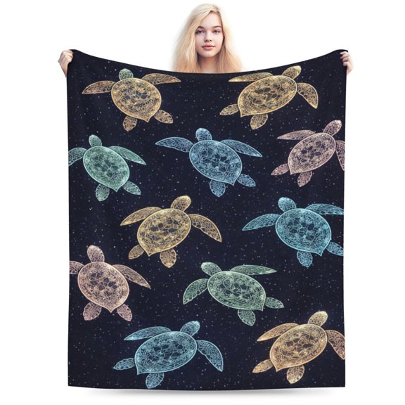 Sea Turtle Constellation Pattern Art Throw Blanket, Soft Cozy Fleece Decorative Blanket for Bed Sofa Couch All Season 50x40