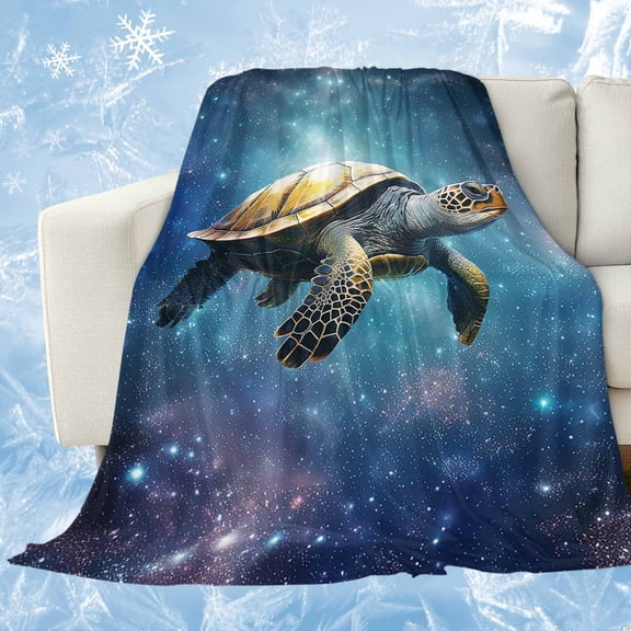 Sea Turtle Cooling Blanket, Lightweight Breathable Summer Throw Blanket with Double Sided Cold Effect, Coastal Blue Ombre Star Sky Picnic Beach Blankets Bed Sheet for Hot Sleepers 30"x40"