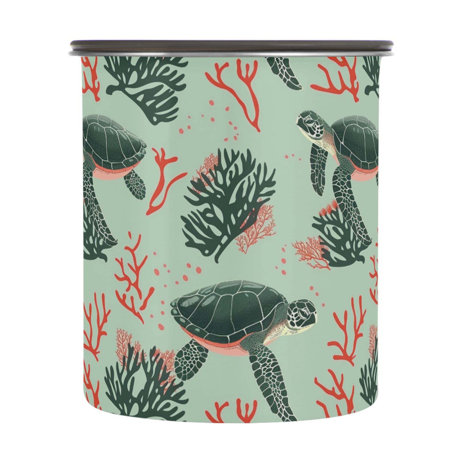 Sea Turtle Coral Airtight Coffee Bean Canister 30oz Food Storage Containers with Lids For Gournd, Tea, Sugar, Flour, Rice, Cereal, Candy Cookie Jar