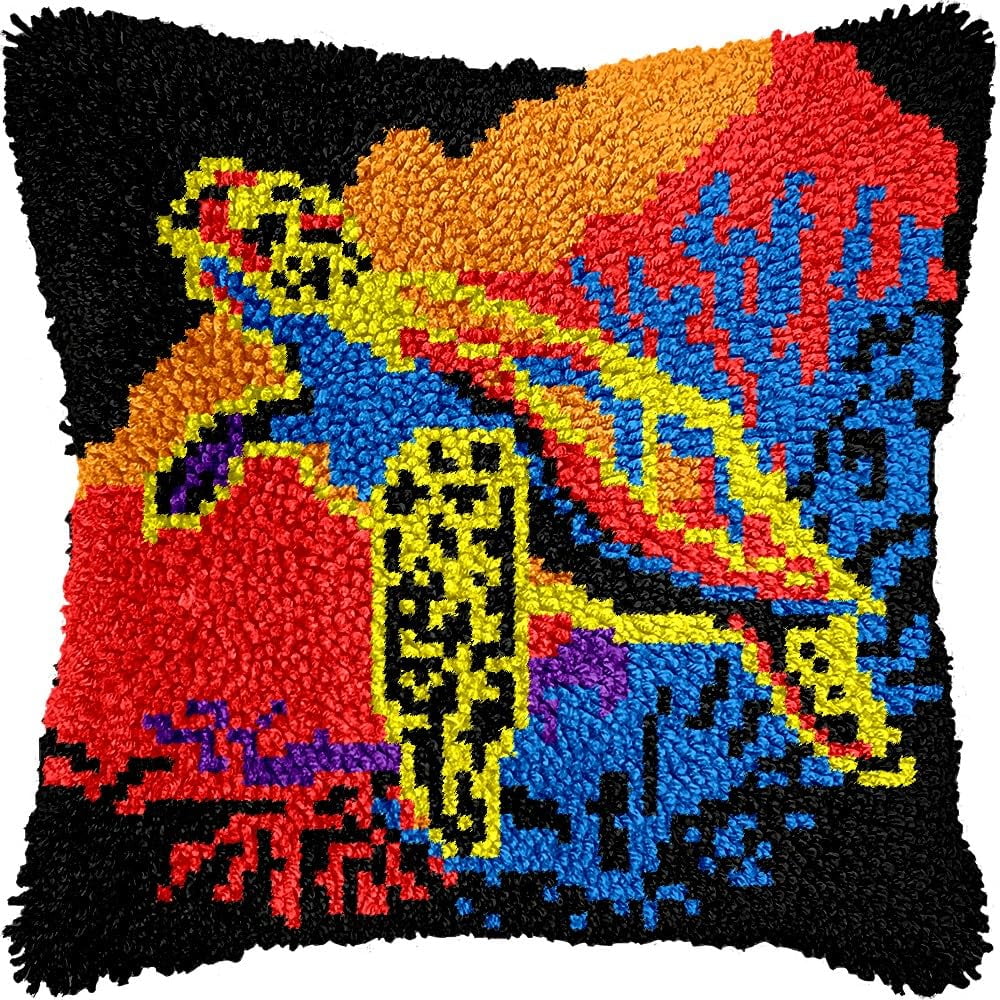 Sea Turtle & Coral Latch Hook Pillow Kits Pillow Cover Latch Hook Crafts Crochet Knitted Hooking Pillowcase Cushion Crafts Embroidery Latch Hooking Kits Material Set 17x17 inch(138)