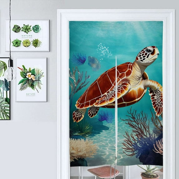 Sea Turtle Coral Reef Print Door Curtain Nordic Living Room DoorCurtain Porch Partition Curtain Kitchen Rative Half Curtain