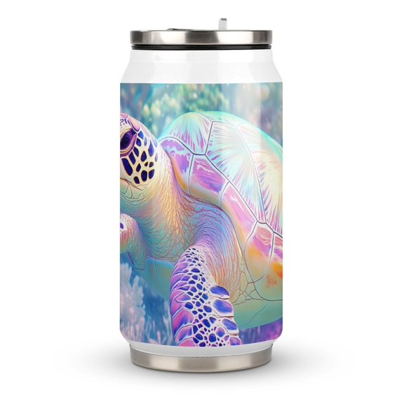 Sea Turtle Coral And Starfish Coffee Tavel Tumblers with Lid and Straw Stainless Steel Vacuum Insulated Mug Wine Glasses Tea Cup for Hot and Cold 300ml