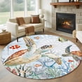thumbnail image 1 of Sea Turtle Coral Summer Round Living Room Rugs 7 ft, Starfish Ocean Fish Orange Blue Washable Area Rug with Non-Slip Sturdy Edge Binding Round Carpet for Kitchen Office Bedroom, 1 of 9