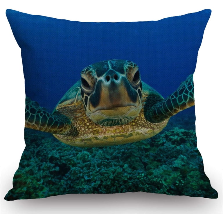 Yansipor Sea Turtle Flower Pillow Covers 18x18 Inch – Cotton Linen Decorative Throw Pillow Covers