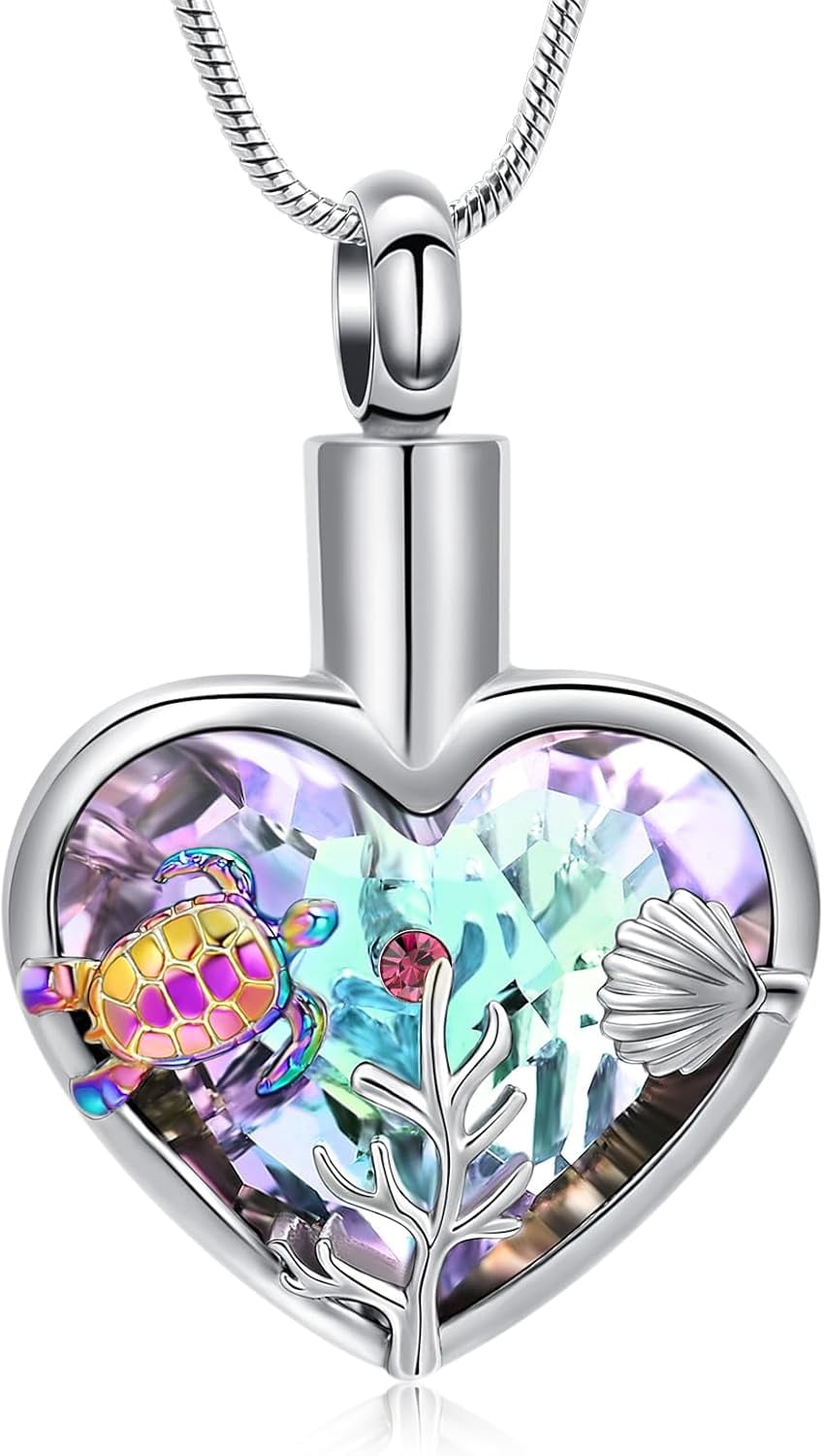 Sea Turtle Cremation Fine Urn Necklaces for Ashes for Women Men Stainless Steel Urn Keepsake Jewelry Memorial Urns Pendant Jewellery for Pets/Human[s049]